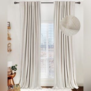 100% Blackout Shield Cream Linen Blackout Curtains 2 Panels Set 84” L